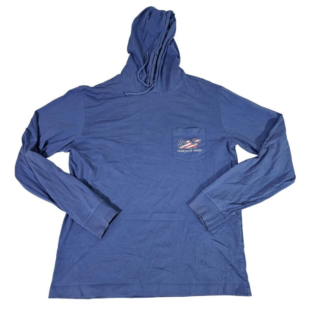 Vineyard Vines Mens American Flag Whale Hoodie Long Sleeve Blue Cotton Size S